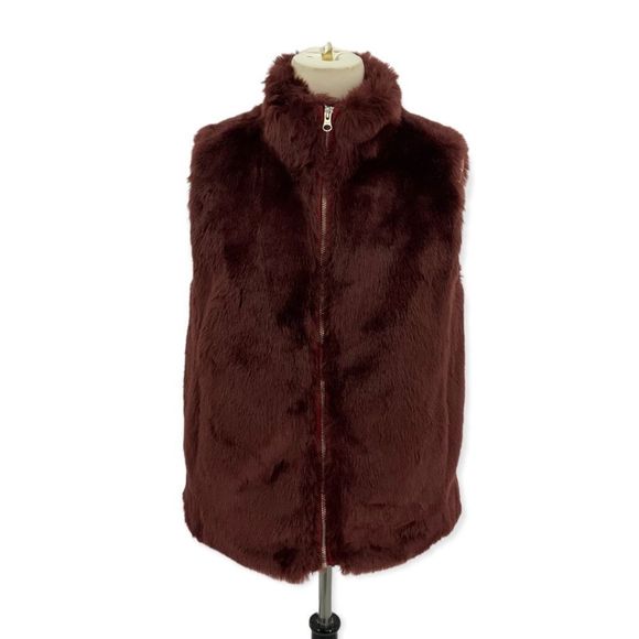 J. Crew Burgundy Faux Fur Vest Full Zip Size Small - Picture 9 of 11